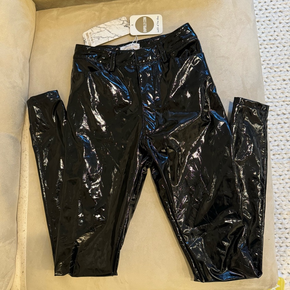 New With Tags NWT Slay With Oh Polly Vinyl Black Pants. Size 4.